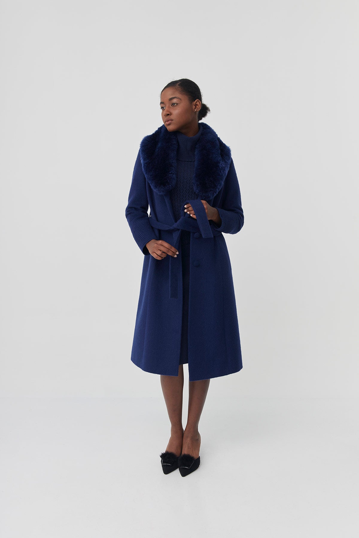 BLUE BLUE✨ARIGATO ファーコート　アルパカ混　ネイビー　2 Baby Alpaca Coat | Alessia – TOM GUTIE