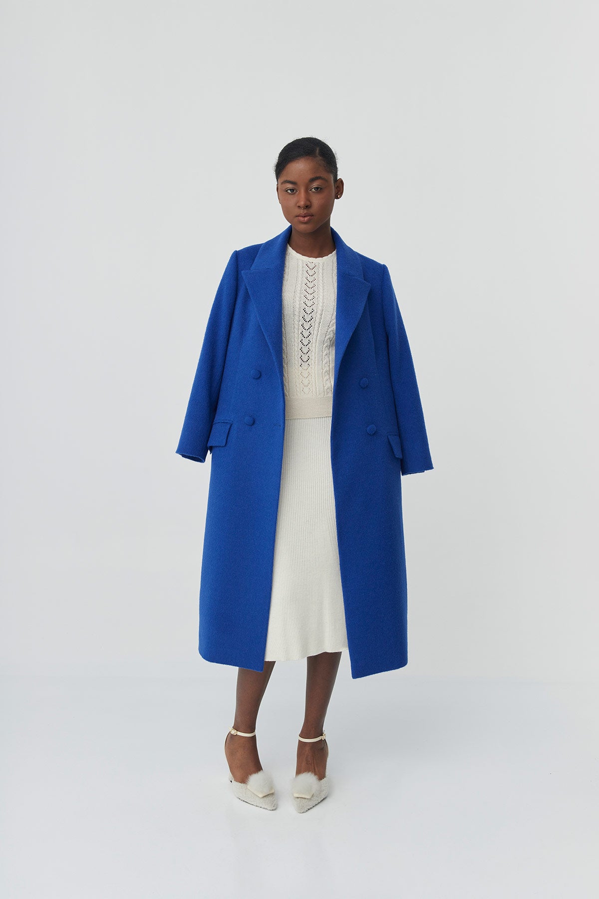 Baby alpaca tailored blue coat | Michelle coat
