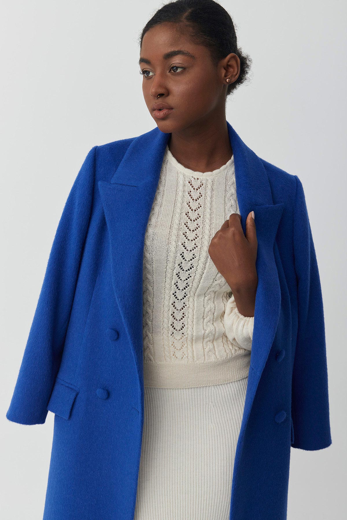 Baby alpaca tailored blue coat | Michelle coat