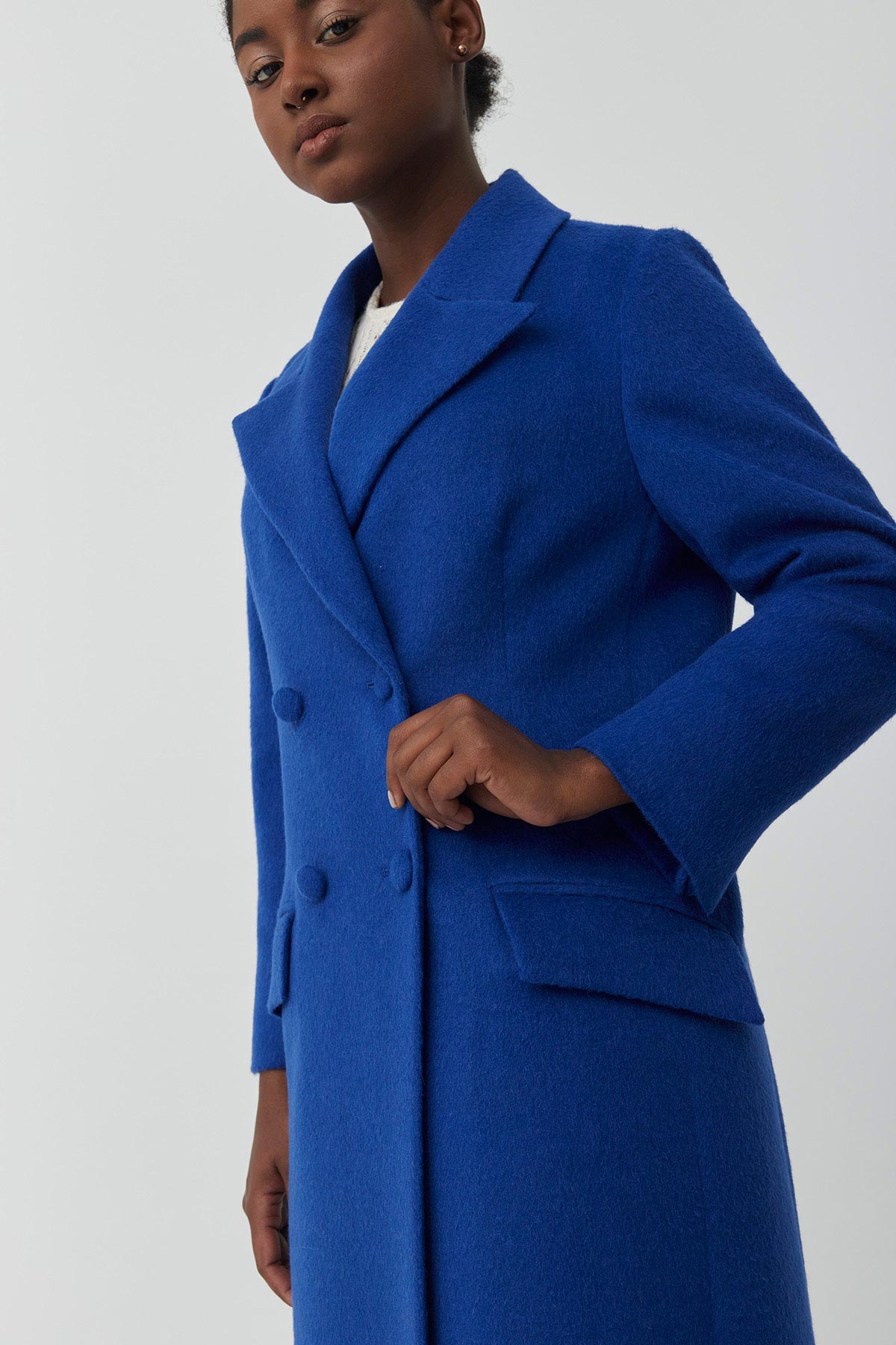 Baby alpaca tailored blue coat | Michelle coat