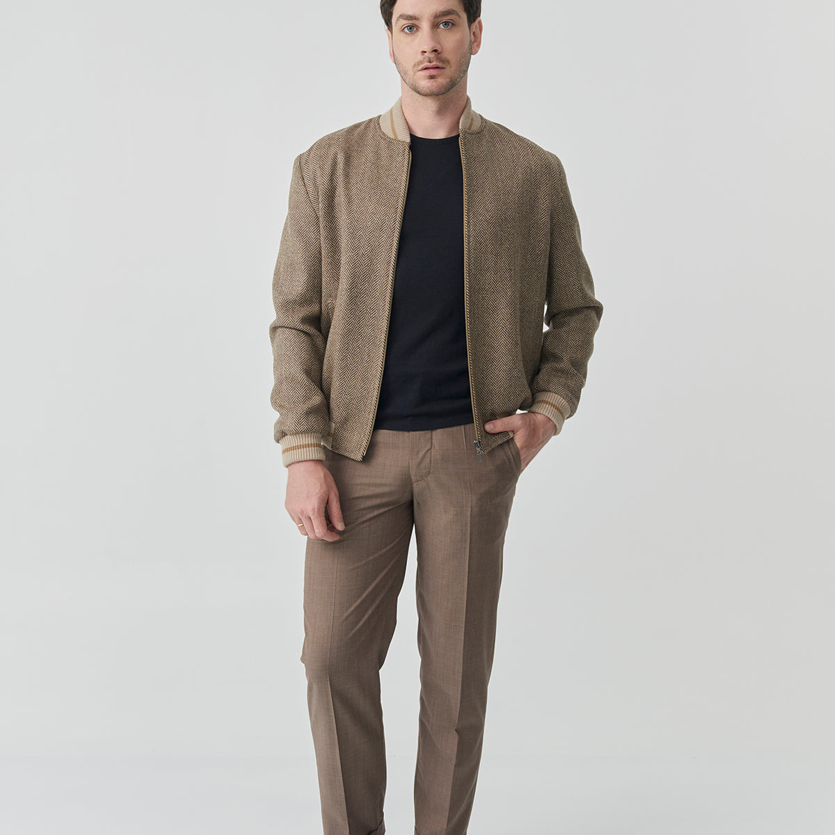 Casaca Bomber Sam Tweed Espiga Color Camel