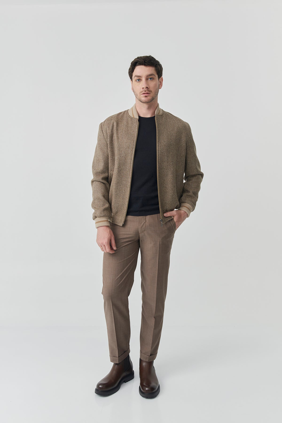 Bomber Sam – Blue Herringbone Tweed