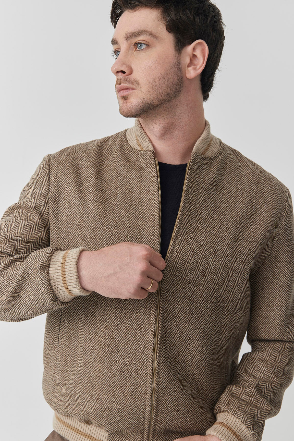Bomber Sam – Blue Herringbone Tweed