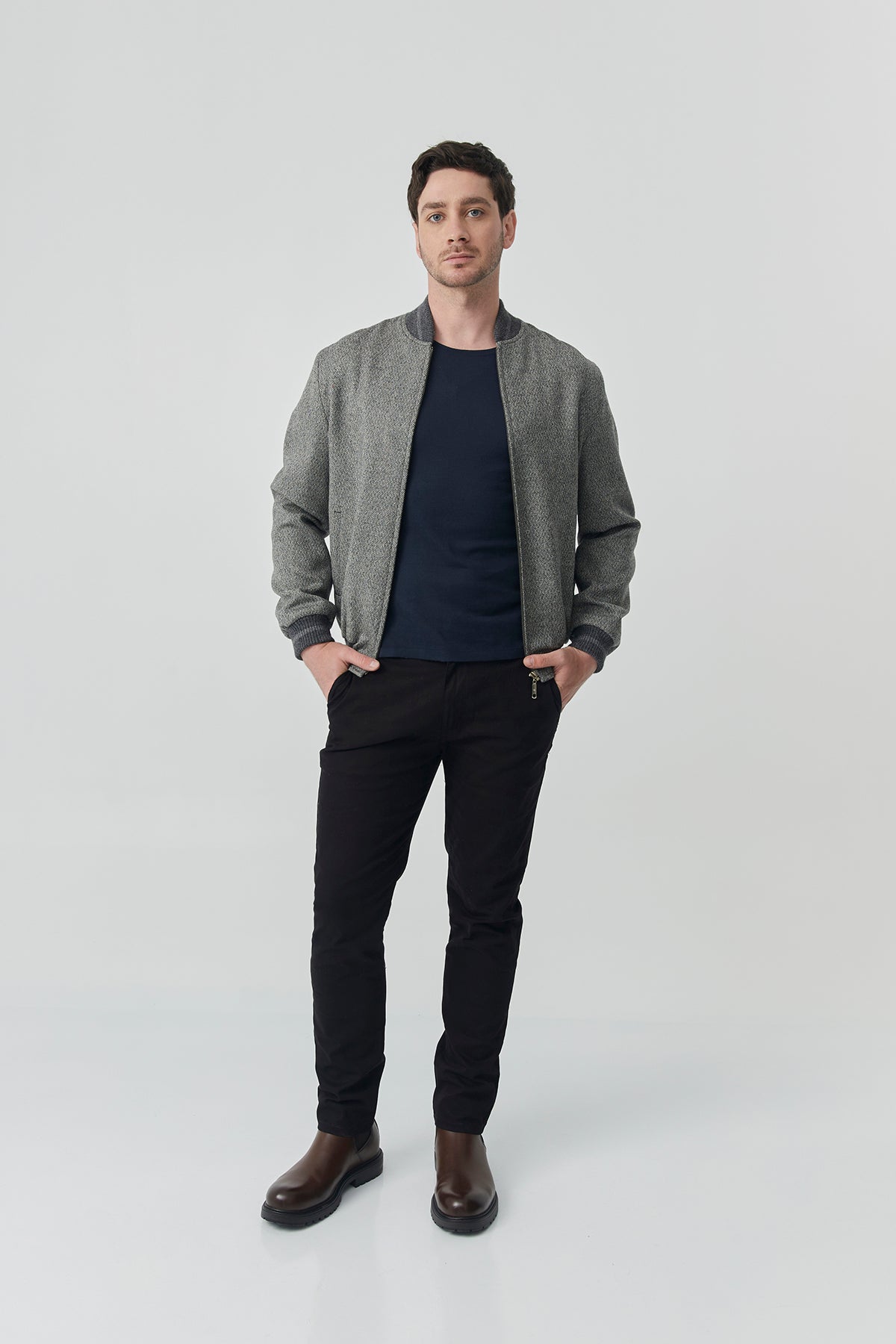 Bomber Sam – Gray Herringbone Tweed