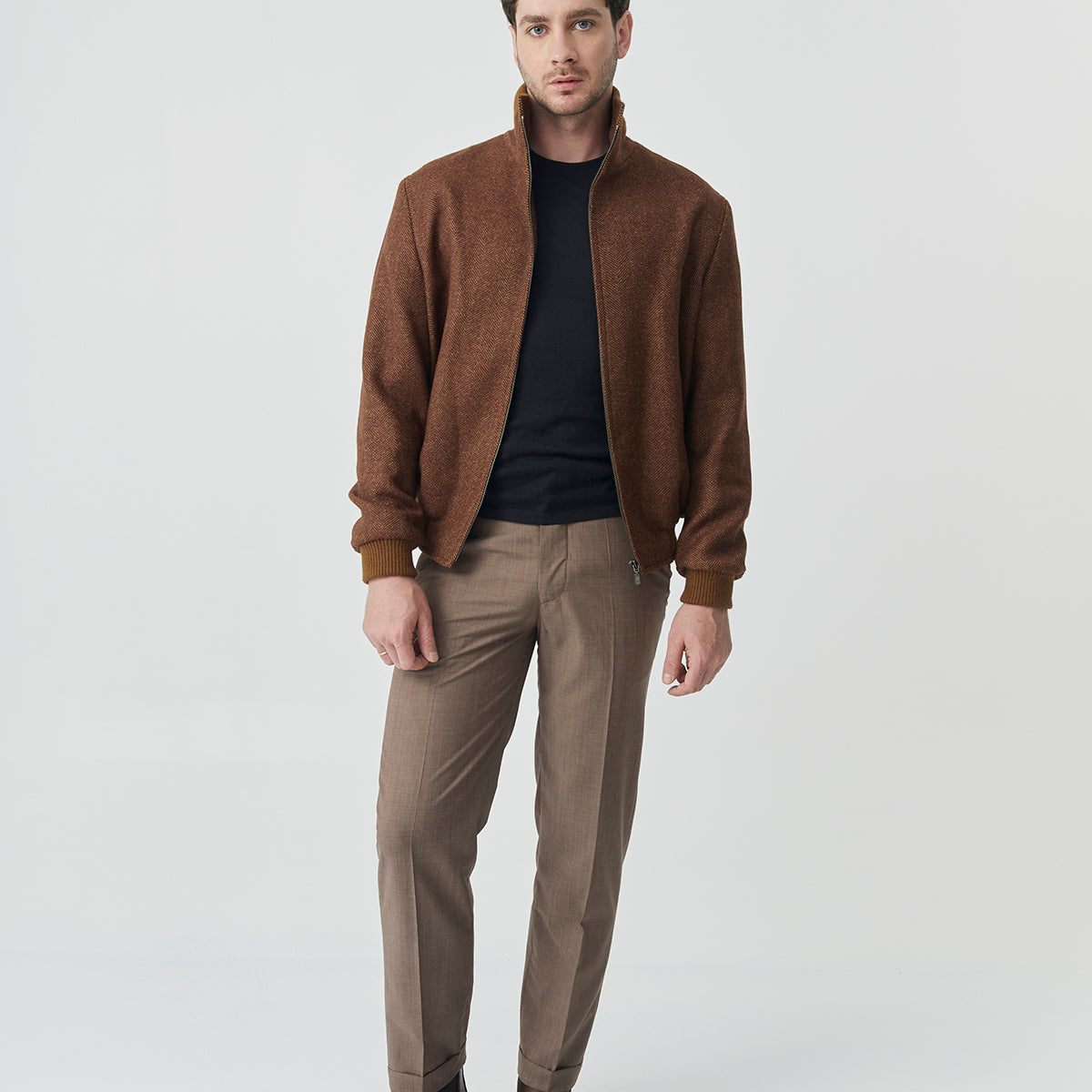 Bomber Tom – Camel Herringbone Baby alpaca