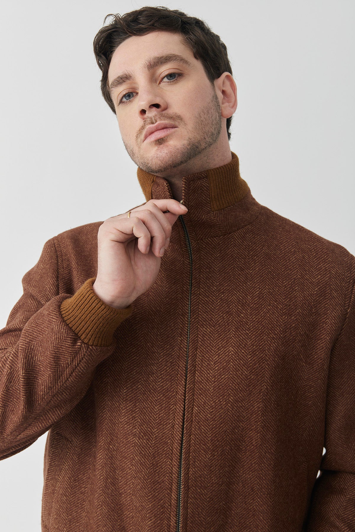 Bomber Tom – Camel Herringbone Baby alpaca