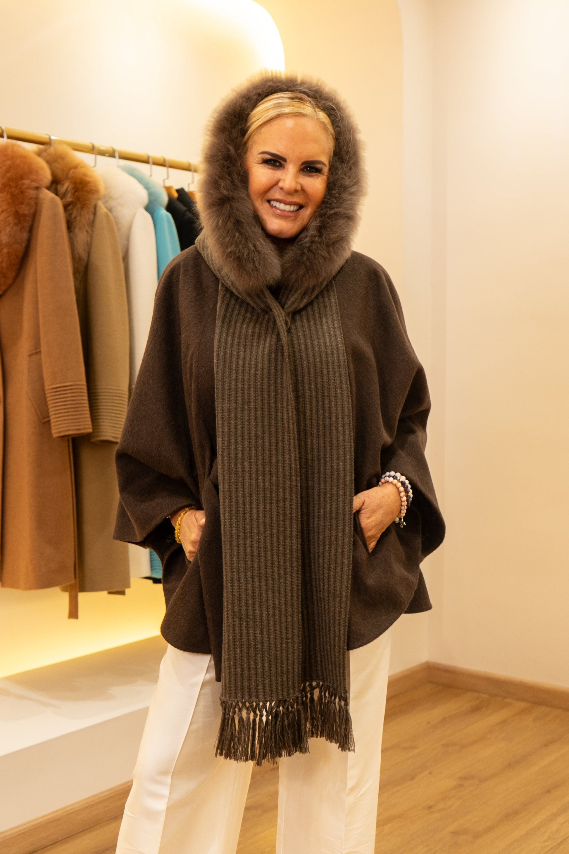 Brown Scarf with Fur