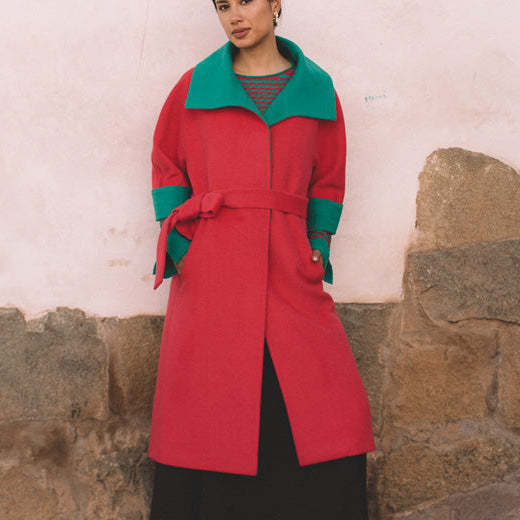 Fuchsia short sleeve baby alpaca coat