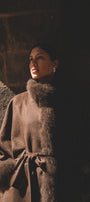 Luxury baby alpaca fur cape in bitter brown