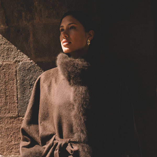 Luxury baby alpaca fur cape in bitter brown
