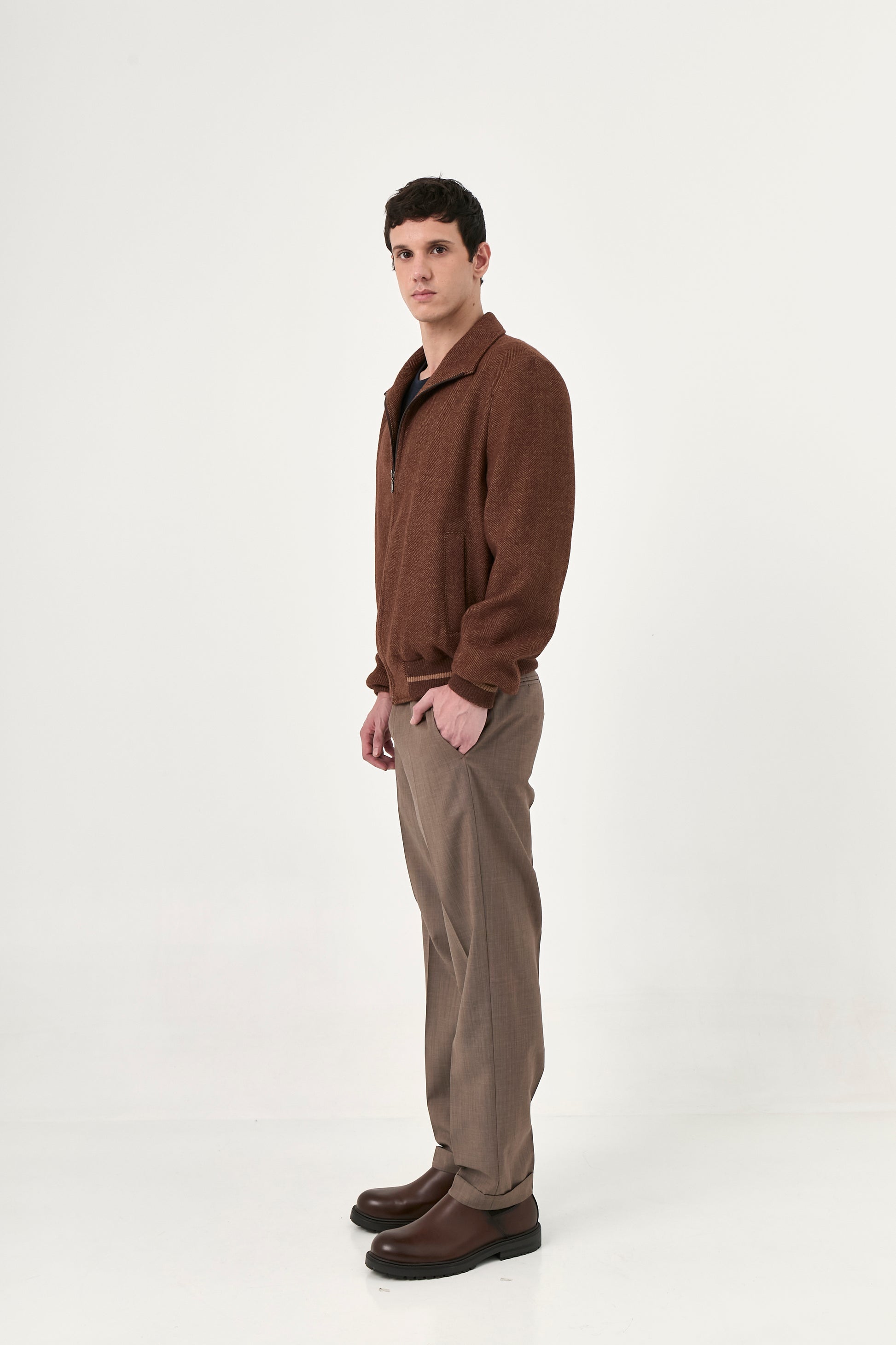 Bomber Tom – Camel Herringbone Baby Alpaca