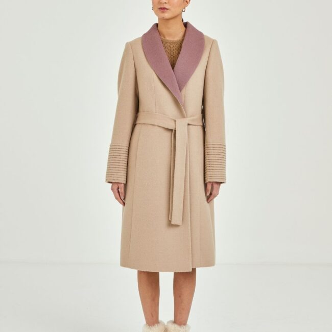 Two-tone collar’s beige coat - Image 3