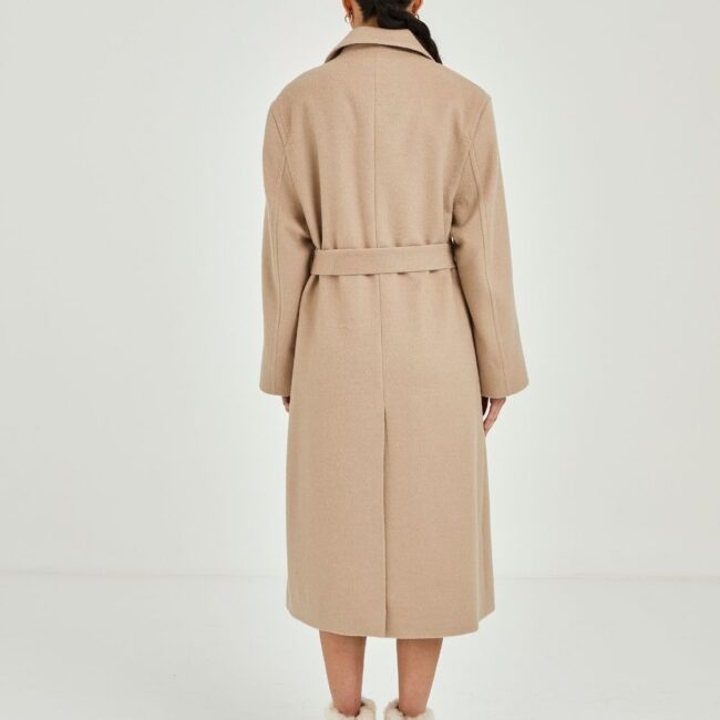 Beige Narrow Lapel Long Coat - Image 2