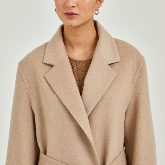 Beige Narrow Lapel Long Coat - Image 4