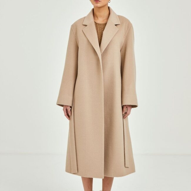 Beige Narrow Lapel Long Coat - Image 5