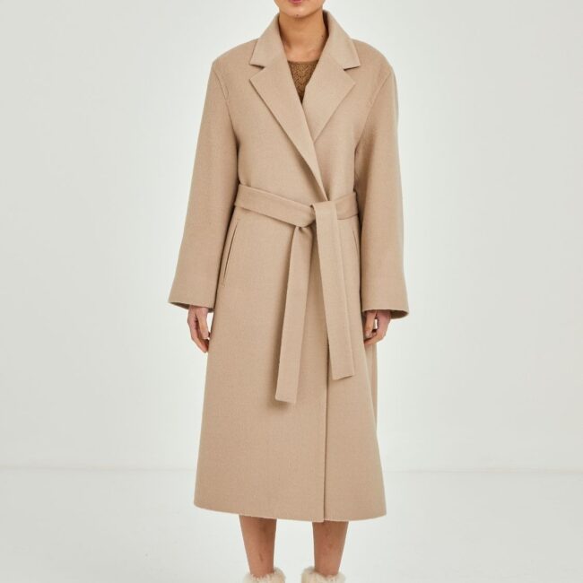 Beige Narrow Lapel Long Coat