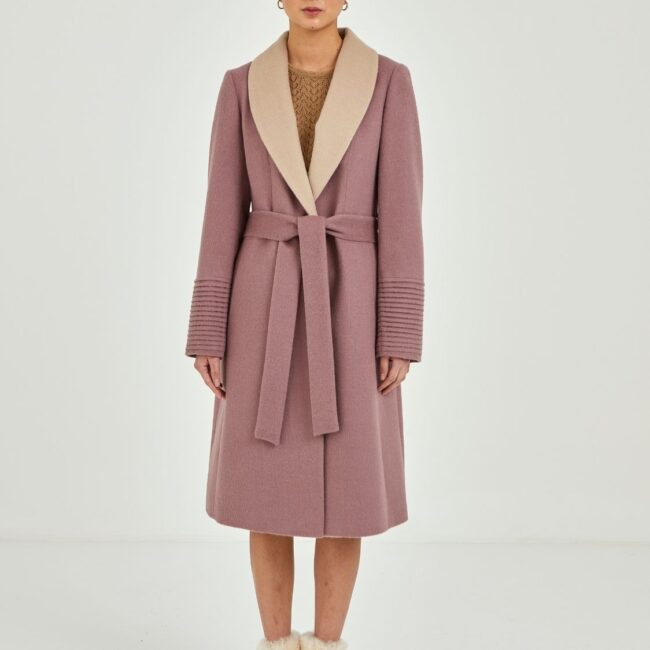 Two-tone collar’s plum coat - Image 3