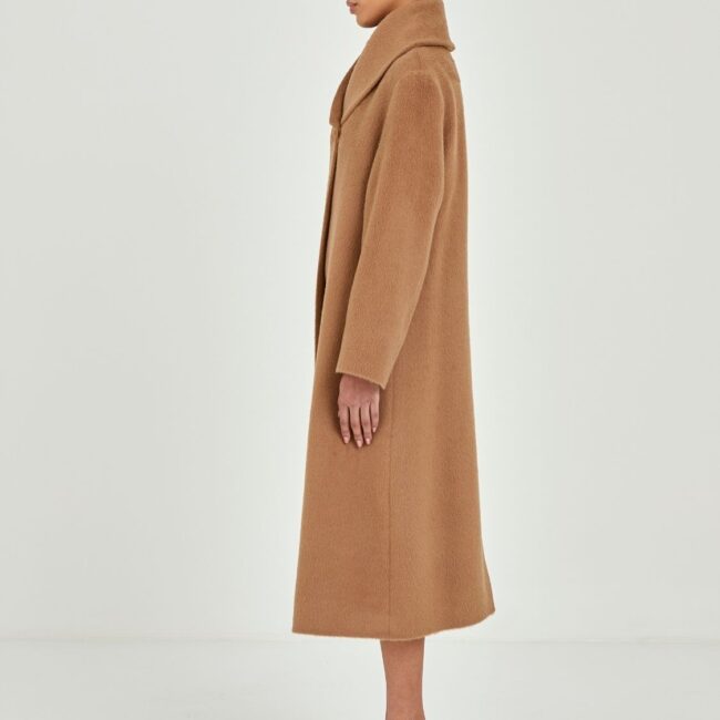 Classic Drape Camel Long Coat - Image 2