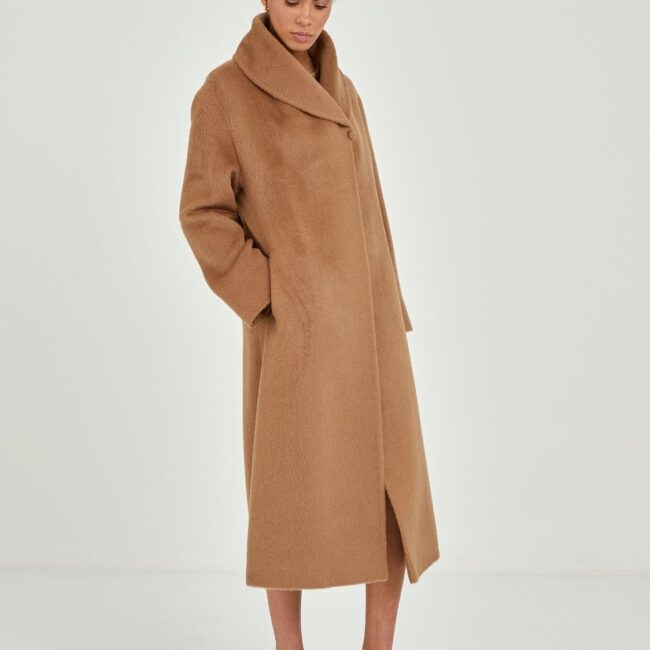 Classic Drape Camel Long Coat - Image 4