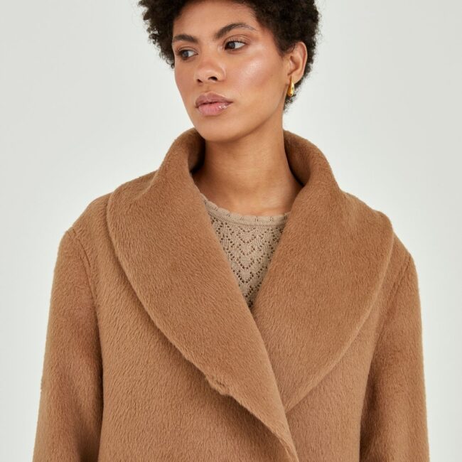 Classic Drape Camel Long Coat - Image 5
