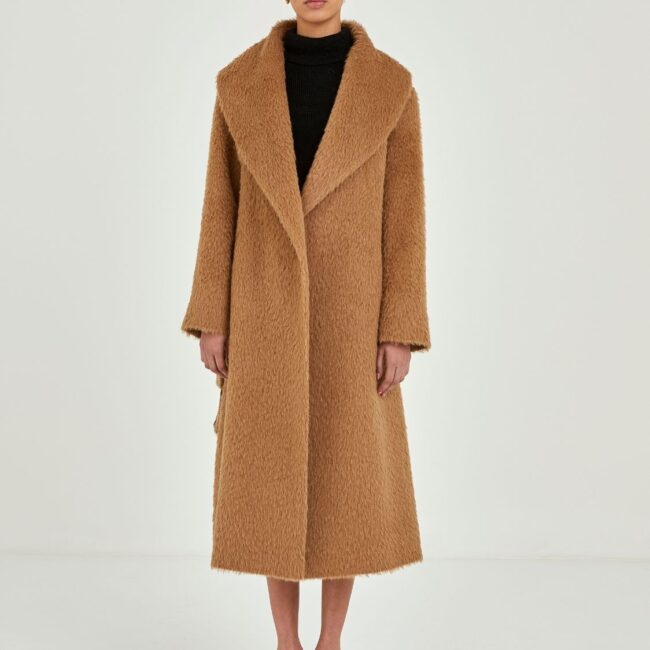 Heritage Drape Camel Long Coat - Image 3
