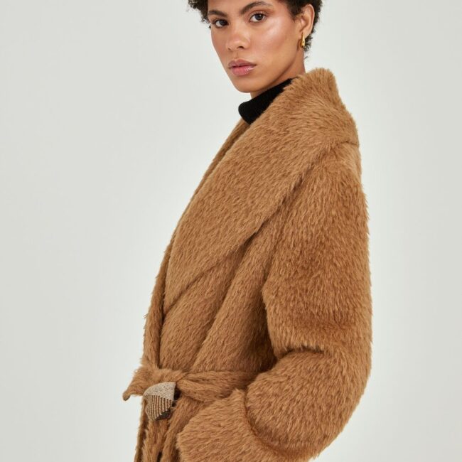 Heritage Drape Camel Long Coat - Image 4