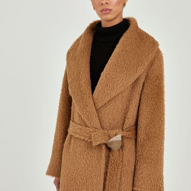 Heritage Drape Camel Long Coat - Image 5
