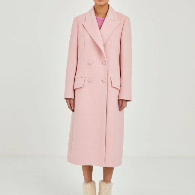 Long Pink Coat, Four-Button Design