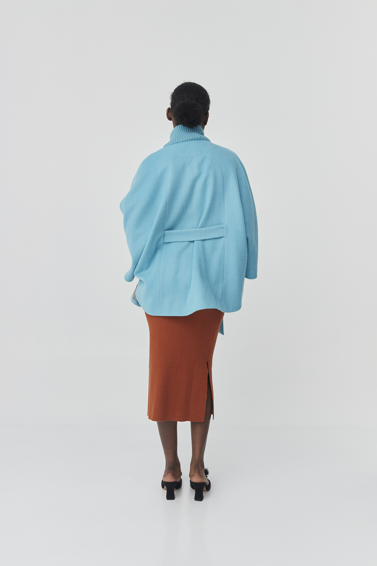 Baby alpaca cape with knitted detail | Sky-blue Amaya Cape - Image 2